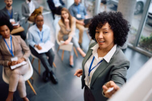 A sales team leader training her new members